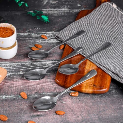 Royalford 4-piece Table Spoon- RF12542/ 20.5 cm, Stylish, Light-Weight and 100% Food-Grade/ Stainless Steel Construction, for Preparing and Serving Food, Suitable for Dining Table, Home and Restaurant, Dishwasher-Safe/ Silver - Image 4