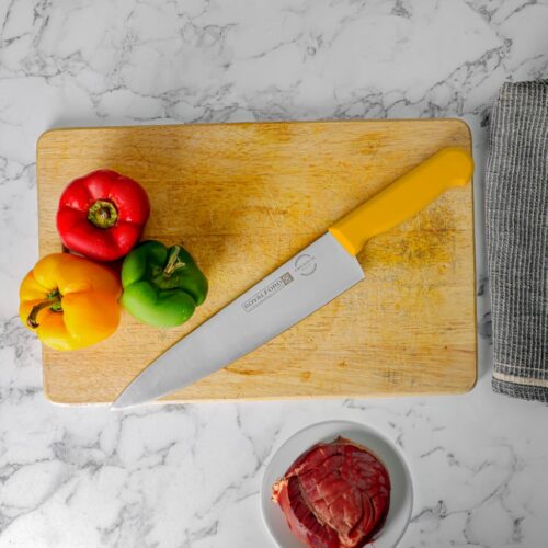 Royalford 10″ Chef Knife- RF12557/ with Ultra-Sharp Stainless Steel Blades and Rust-Proof Body, PP Handle/ 100% Food-Grade, Suitable for Dining Table, Home and Restaurant/ Perfect for Cutting Meat, Dicing Vegetables, Slicing Herbs, Chopping Nuts, etc./ Silver and Yellow - Image 4