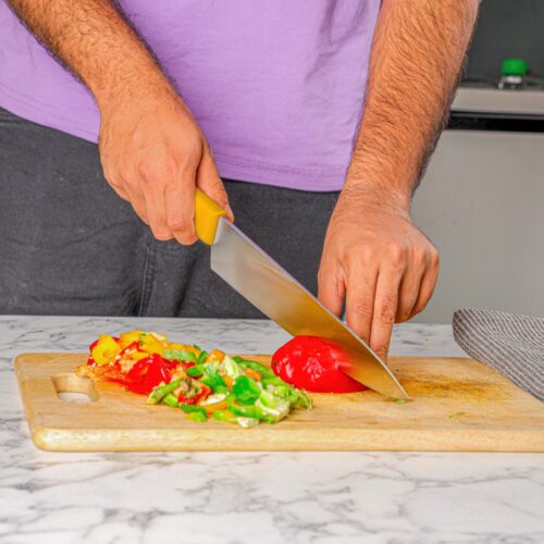 Royalford 10″ Chef Knife- RF12557/ with Ultra-Sharp Stainless Steel Blades and Rust-Proof Body, PP Handle/ 100% Food-Grade, Suitable for Dining Table, Home and Restaurant/ Perfect for Cutting Meat, Dicing Vegetables, Slicing Herbs, Chopping Nuts, etc./ Silver and Yellow - Image 5