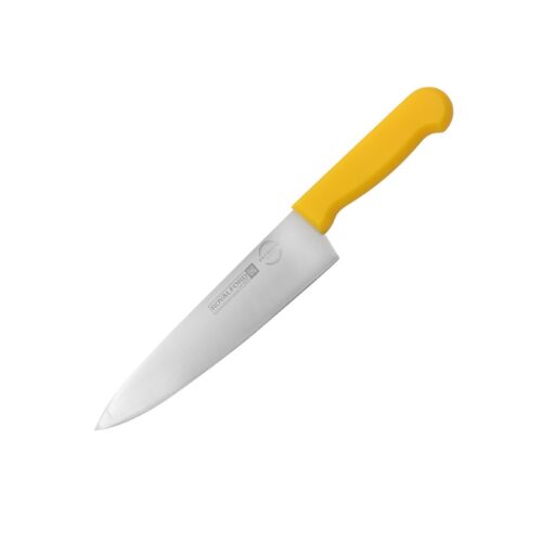 Royalford 10″ Chef Knife- RF12557/ with Ultra-Sharp Stainless Steel Blades and Rust-Proof Body, PP Handle/ 100% Food-Grade, Suitable for Dining Table, Home and Restaurant/ Perfect for Cutting Meat, Dicing Vegetables, Slicing Herbs, Chopping Nuts, etc./ Silver and Yellow