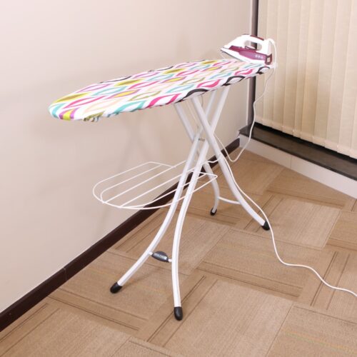 Royalford Mesh Ironing Board- RF1967IB| Heat Resistant Cotton Cover with Foam Pads and Adjustable Height Mechanism| Foldable and Easy to Store| Non-Slip Legs, Iron Rest and an Attached Cloth Rack| 122×38 CM| White and Blue - Image 4