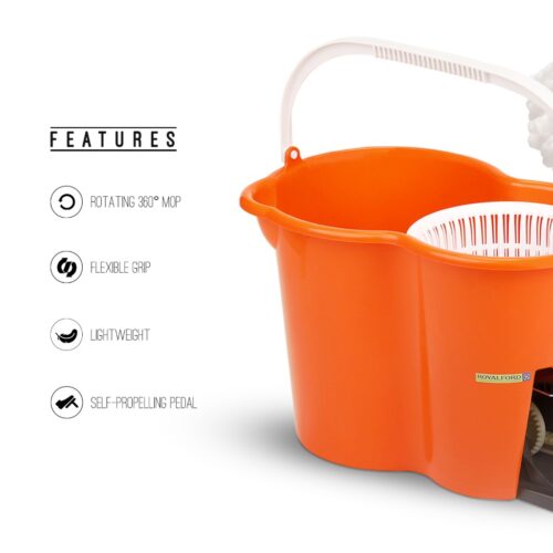 Royalford RF4238 Spin Easy Mop with Bucket Adjustable Handle | 360 Spinning Mop | Press Pedal & Dispenser Separates Clean and Dirty Water | Ideal for Marble, Tile, Wooden Floors & More - Image 4