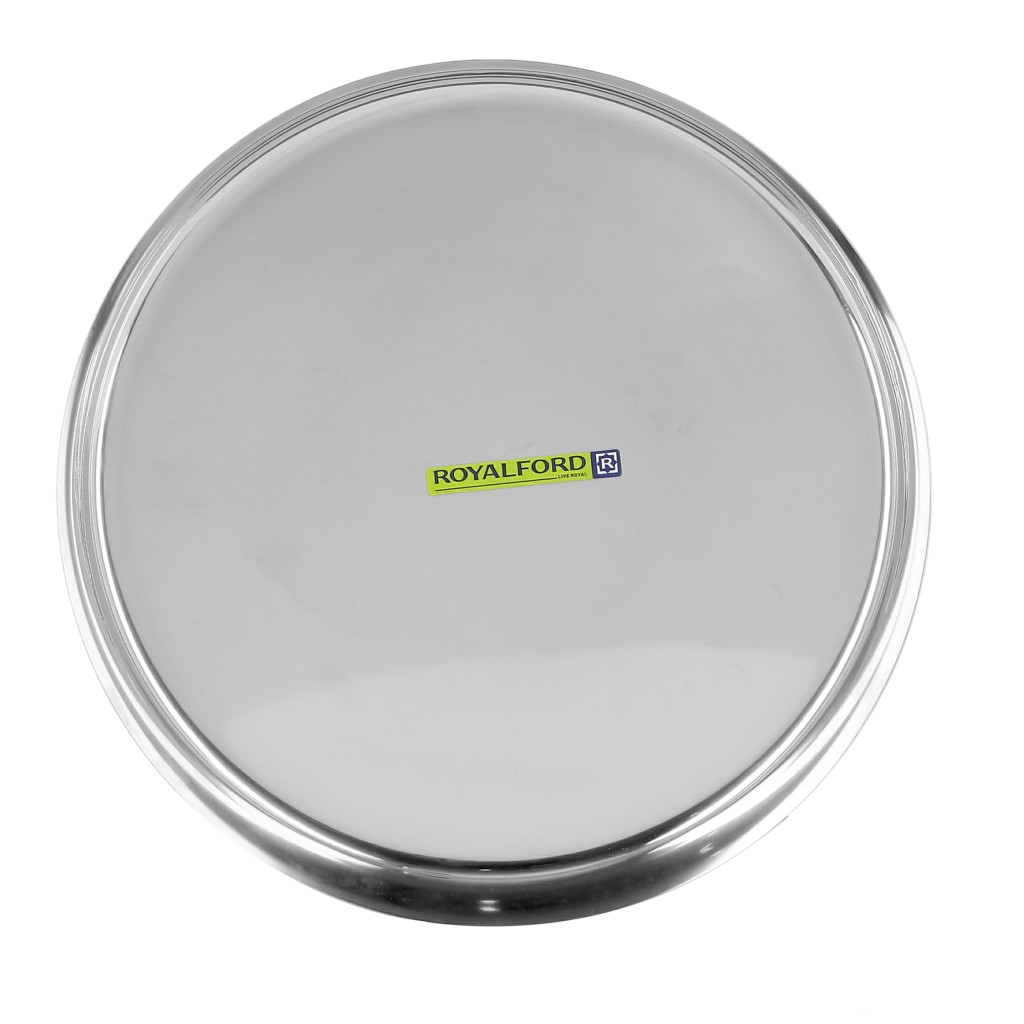RF5339-WB-1jpg Royalford RF5339 14-inch Stainless Steel Thali Plate – Round Quarter Plate | Dishwasher Safe | Thali for Multi-Purpose | Ideal for Home, Hostel. Hotel & Restaurants - Image 1