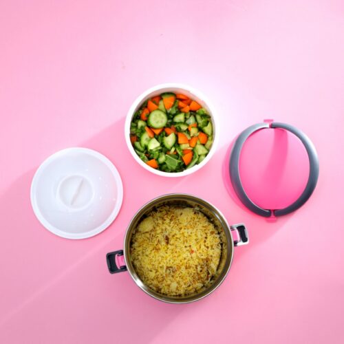 Royalford 1.80L 2-in-1 Lunch Box With Stainless Steel Inner | Portable Stainless Steel Stackable Compartment Lunch/Snack Box, 2-Tier Bento /Food Container, Leak-proof | Microwave & Dishwasher | Ideal for Office Trekking & More - Image 3