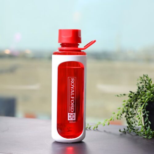 Royalford RF6421RD 630ml Water Bottle – Reusable Water Bottle Wide Mouth with Hanging Clip | Button Lock Lid with Transparent Body | Perfect while Travelling, Camping, Trekking & More - Image 3