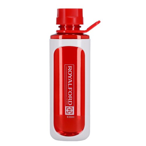 Royalford RF6421RD 630ml Water Bottle – Reusable Water Bottle Wide Mouth with Hanging Clip | Button Lock Lid with Transparent Body | Perfect while Travelling, Camping, Trekking & More