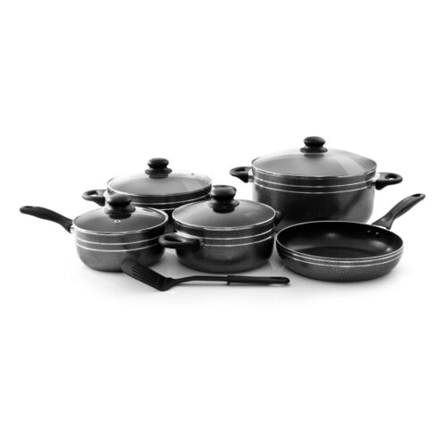 Royalford RF7065 Non-Stick Cookware Set | 10 Pcs | Durable | Heat Resistant Handles Scratch Resistant, Tempered Glass Lids, Uniform Heat, Bakelite Knobs, and Evenly Heating | Nylon Slotted Turner - Image 2