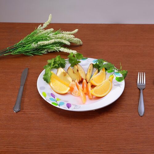 Royalford 10″ Melamine Ware Flat Plate – Maggie, Soup Plates Pasta Plates | plate with playful Classic decoration | Ideal for Soup, Desserts, Ice Cream & More (White) - Image 3