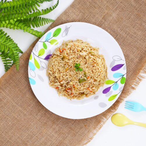 Royalford 10″ Melamine Ware Flat Plate – Maggie, Soup Plates Pasta Plates | plate with playful Classic decoration | Ideal for Soup, Desserts, Ice Cream & More (White) - Image 4