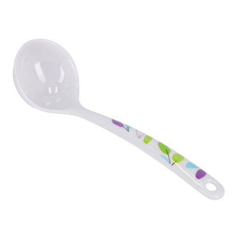 Royalford RF7393LF Melamineware Serving Spoon – Leaf design, 10 Cm, Cooking & Serving Spoon with Long Handle, Dinner Cutlery/Crockery Utensil | Wide Deep Scoop Spoon & Hanging Loop | Heat Resistant Serving Spoon