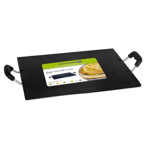 Royalford 15″x13″ Aluminum Flat Square Tawa- RF7462| Aluminum Tawa For Roti, Chapatti, Dosa| Non-Stick Tawa with Bakelite Handles| Multi-Purpose Tawa Compatible With Electric, Halogen, Ceramic Gas Types | PFOA Free and PTFE Free| Black - Image 2
