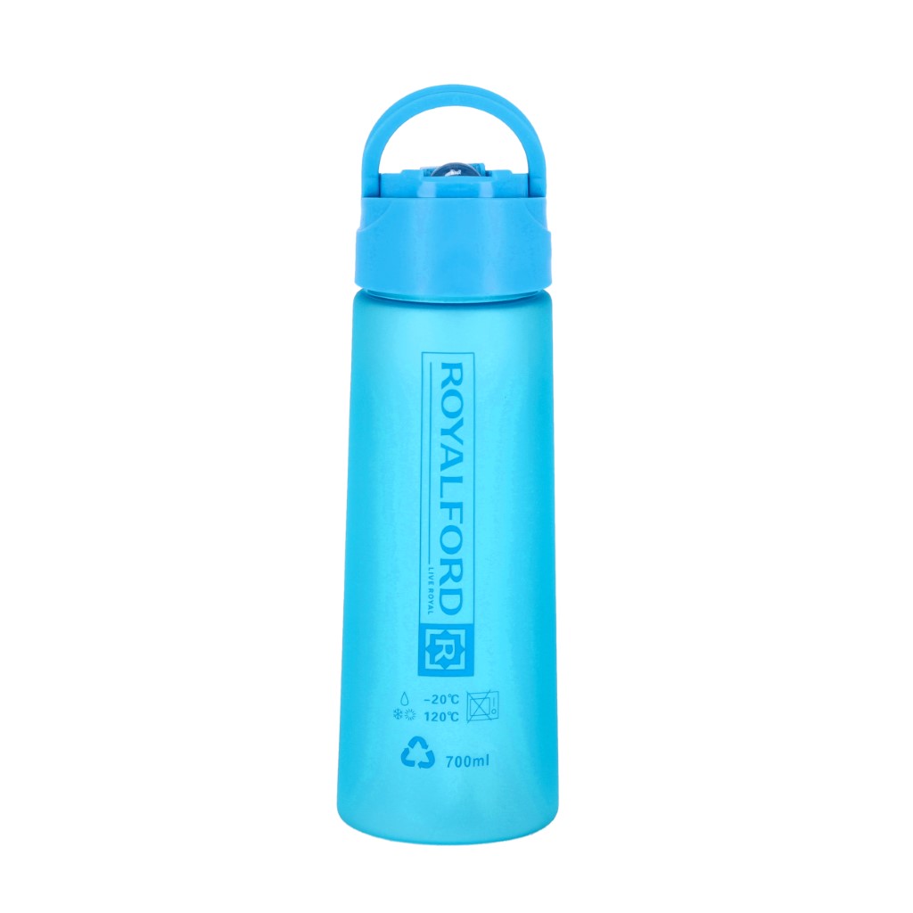 RF7578-WB-1jpg Royalford RF7578 700ml Water Bottle – Reusable Water Bottle Wide Mouth with Hanging Clip | Button Lock Lid with Transparent Body | Perfect while Travelling, Camping, Trekking & More - Image 1