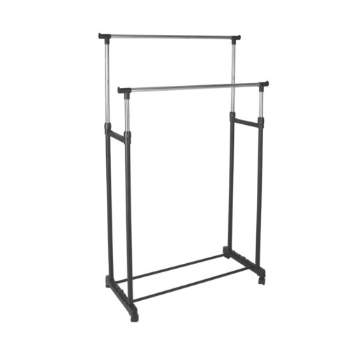 Royalford Stainless Steel Garment Cloth Dryer Rack – 2 Adjustable Garment Rack Poles, Hanging Rail Clothes Stand with Casters | Portable Lightweight | Ideal for Home Office, Hallway, Bedroom