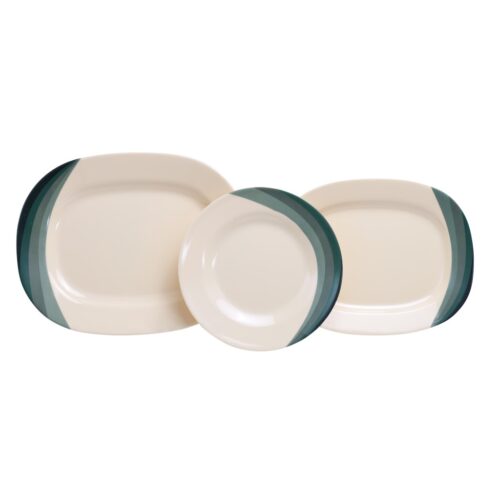 Royalford 64 Piece Melamineware Dinner Set- RF8103| Includes Oval Plates, Dinner Plates, Dessert Plates, Round Bowls, Soup Bowls, Rice Spoons and Spoons| Top-Rack Dishwasher-Safe, Freezer-Friendly and Break Resistant| Eco-Friendly and Food-Grade| Beige and Green - Image 2