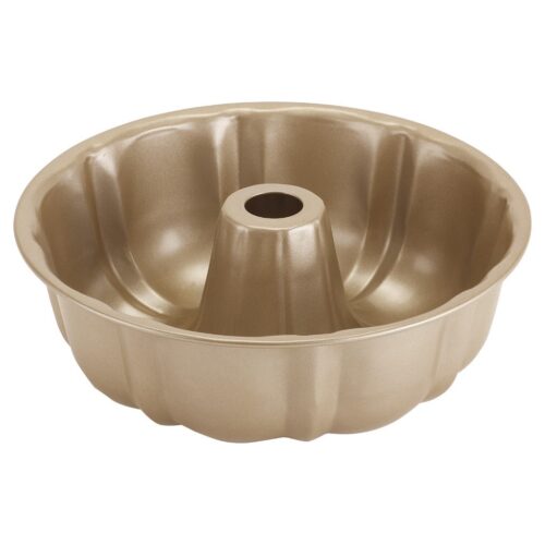 Royalford RF8801 Bundt Form Pan (Size 25.5 x 8 cm, 0.7 mm), Premium Gold Colour Non-Stick Round Cake Tins, Durable Cake Trays for Baking