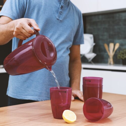 Royalford 2-Litre Wafer Water Jug with 4 Glasses – Portable Multi-Purpose Colourful Jug with Lid for Water Picnic Juice, Durable Plastic, Spill-Proof Lid | Household, club, pub, bar, coffee shop, restaurant & More (Purple) - Image 3