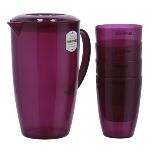 Royalford 2-Litre Wafer Water Jug with 4 Glasses – Portable Multi-Purpose Colourful Jug with Lid for Water Picnic Juice, Durable Plastic, Spill-Proof Lid | Household, club, pub, bar, coffee shop, restaurant & More (Purple) - Image 2