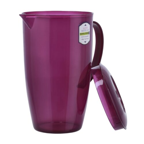 Royalford 2-Litre Wafer Water Jug with 4 Glasses – Portable Multi-Purpose Colourful Jug with Lid for Water Picnic Juice, Durable Plastic, Spill-Proof Lid | Household, club, pub, bar, coffee shop, restaurant & More (Purple)