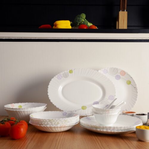 Royalford 34Pcs Opal Ware Dinner Set – Floral Design Plates, Bowls, Spoons | Comfortable Handling | Perfect for family everyday use, & family get- together, restaurant, banquet & More (Red & Green) - Image 4