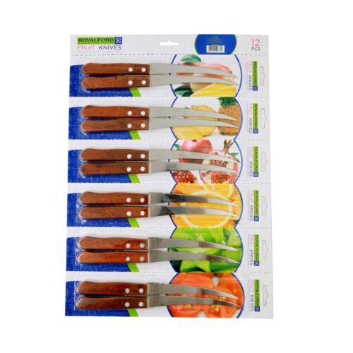 Royalford RF9487 Deluxe 12- Piece Fruit Knives | 4.5 inch | Portable High Grip Wooden Handle with Stainless Steel Sharp Blade | Dishwasher Safe | Ideal for Cutting, Slicing & More |Perfect for Kitchen, Hotel & More