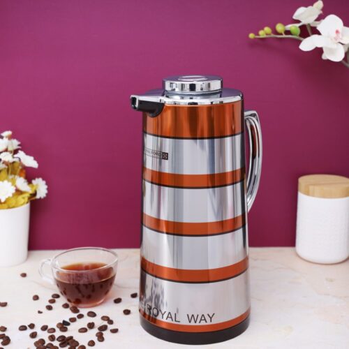 Royalford RF9587 1L Double Wall Golden Figured Vacuum Flask – Portable Heat Insulated Thermos for Keeping Hot/Cold 24 & 36 Hours Retention | Push Button |Coffee, Hot Water, Tea, Beverage | Ideal for Commercial & Outings - Image 4
