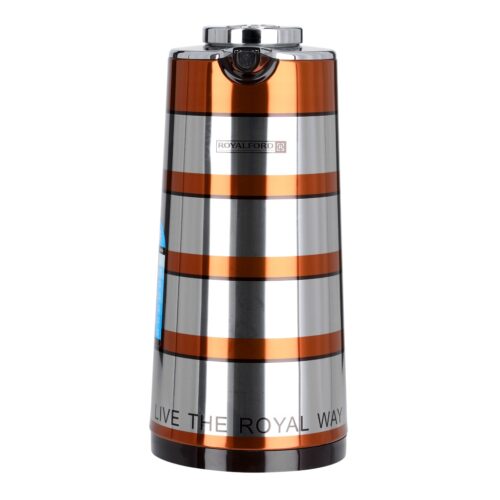 Royalford RF9587 1L Double Wall Golden Figured Vacuum Flask – Portable Heat Insulated Thermos for Keeping Hot/Cold 24 & 36 Hours Retention | Push Button |Coffee, Hot Water, Tea, Beverage | Ideal for Commercial & Outings - Image 2