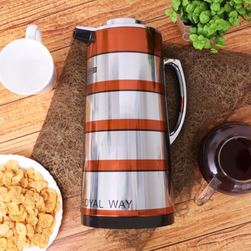 Royalford RF9590 1.9L Double Wall Golden Figured Vacuum Flask – Portable Heat Insulated Thermos Hot/Cold Long Hours Retention | Push Button | Coffee, Hot Water, Tea, Beverage | Ideal for Commercial & Outings - Image 3