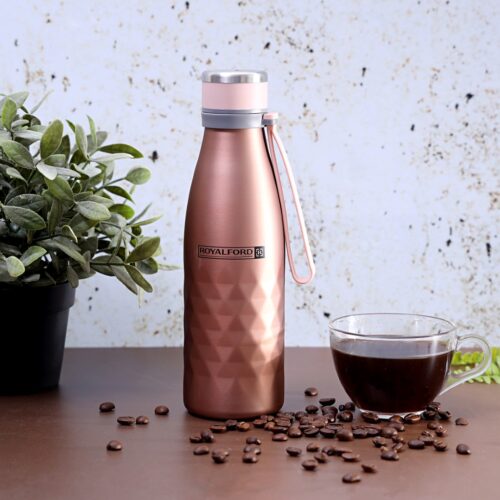 Royalford RF9671 700ml Stainless Steel Sports Water Bottle – Reusable Water Bottle Wide Mouth with Hanging Clip | Sports Bottle | Perfect while Travelling, Camping, Trekking & More (Rose Gold) - Image 4