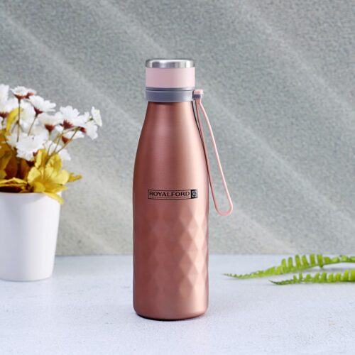 Royalford RF9671 700ml Stainless Steel Sports Water Bottle – Reusable Water Bottle Wide Mouth with Hanging Clip | Sports Bottle | Perfect while Travelling, Camping, Trekking & More (Rose Gold) - Image 5