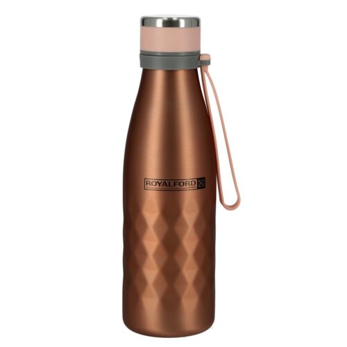 Royalford RF9671 700ml Stainless Steel Sports Water Bottle – Reusable Water Bottle Wide Mouth with Hanging Clip | Sports Bottle | Perfect while Travelling, Camping, Trekking & More (Rose Gold)
