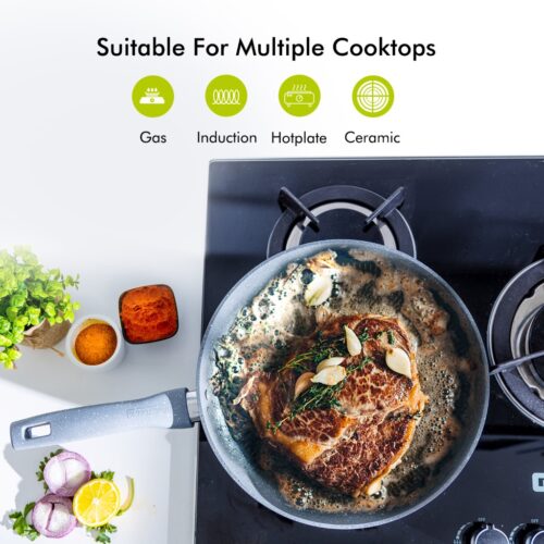 Royalford 26 CM Smart Wok Pan with Marble Coating- RF9840|Forged Aluminum Body with 3.8 MM Extra Thick Bottom| Induction Compatible and Soft Touch Handle| PFOA-Free and PTFE-Free| Blue - Image 4