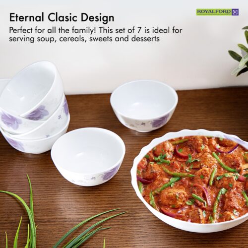 Royalford RF9858 7Pcs Premium Opalware Bowl Set, Lightweight | 1 Pcs 8 Inch Soup Bowl & 6 Pcs 4.5 Inch - Image 4
