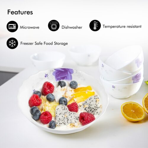 Royalford RF9858 7Pcs Premium Opalware Bowl Set, Lightweight | 1 Pcs 8 Inch Soup Bowl & 6 Pcs 4.5 Inch - Image 3