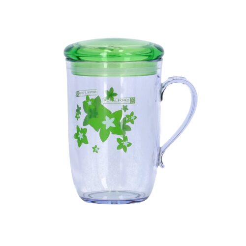 Royalford 260 ml Water Cup with Lid, High-Quality Plastic | Portable Reusable Transparent Tumblers for Both Hot and Cold Drinks Sweat Resistant | Leak Proof Lid with Comfortable Handle | Ideal for Birthday Party Daily Use