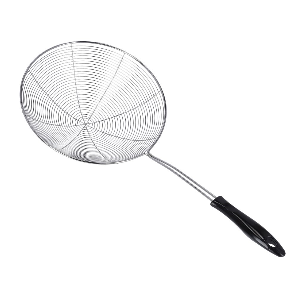 RF9969-WB-1jpg Royalford 19.5 Cm Stainless Steel Skimmer – Spider Strainer Skimmer Strainer Ladle Stainless Steel Wire Skimmer Spoon with Handle for Kitchen Frying Food, Pasta, Spaghetti, Noodle & More - Image 1