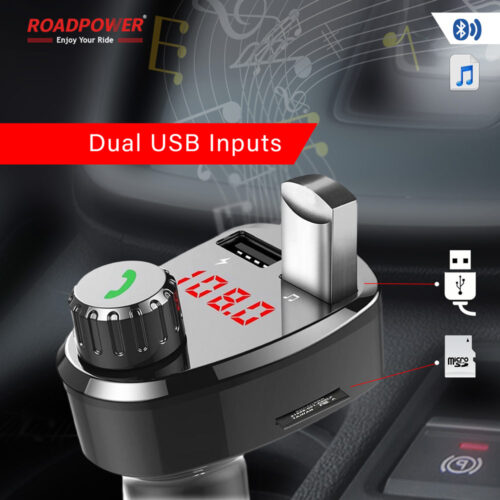 ROADPOWER Bluetooth FM Transmitter with LED Display FM Radio Adapter Music Player Car Kit with Hands-Free Calling With Mobile Charger - Image 4
