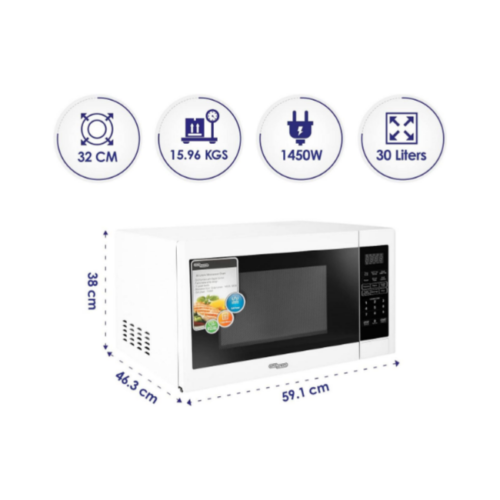 Super General 30 Liter Compact Counter-Top Microwave Oven, 900W Power, 1000W Grill, Digital Control, SGMM935DGW, White/Black, 59.1 x 46.3 x 38 cm, 1 Year Warranty - Image 3