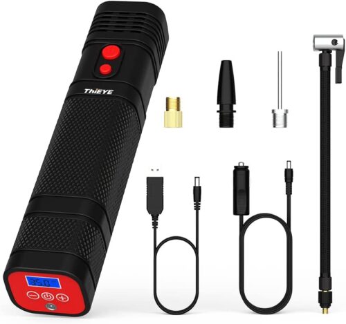 Tire Inflator Portable Air Compressor for Car, 12V DC and 2000 * 3 mAh Bike Tire Pump with Digital Pressure Gauge