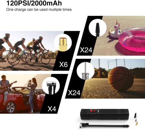 Tire Inflator Portable Air Compressor for Car, 12V DC and 2000 * 3 mAh Bike Tire Pump with Digital Pressure Gauge - Image 2
