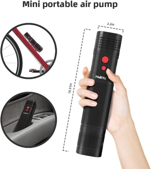 Tire Inflator Portable Air Compressor for Car, 12V DC and 2000 * 3 mAh Bike Tire Pump with Digital Pressure Gauge - Image 3
