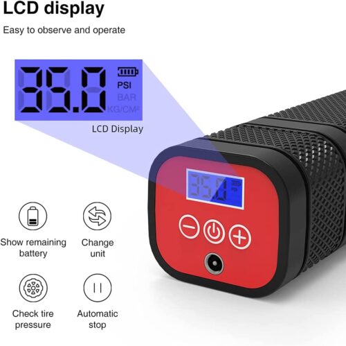 Tire Inflator Portable Air Compressor for Car, 12V DC and 2000 * 3 mAh Bike Tire Pump with Digital Pressure Gauge - Image 4