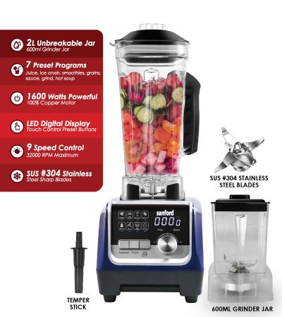  Sanford 2.0 L Unbreakable Power Blender, 1600 Watts, 100% copper motor ,304 Food Grade 6 Stainless Steel Blades - SF6847CBR