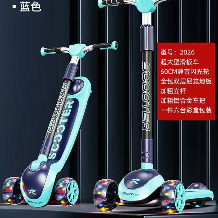 3 Wheel Indoor And Outdoor Scooter With Adjustable Height And Led Light Music (Blue)