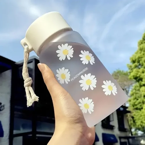 500ml Small Daisy Transparent Plastic Water Bottles BPA Free Creative Frosted Water Bottle