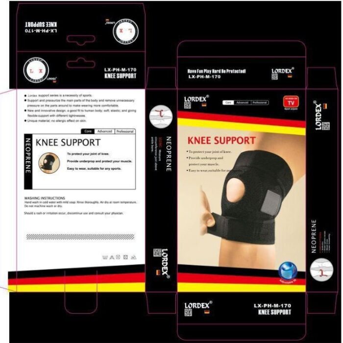 Lordex Support Knee Brace - Open Patella Neoprene Stabilizer Design for Sprain, Athletic Injury Recovery - Adjustable for Men & Women