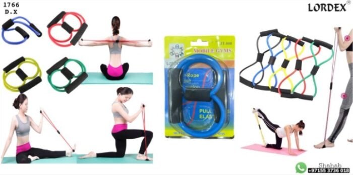 Lordex Chest Expander Resistance 8 Type Muscle Chest Expander Rope Workout Pulling Exerciser Fitness Exercise Tube Sports Yoga for Men and Women - Multi Color