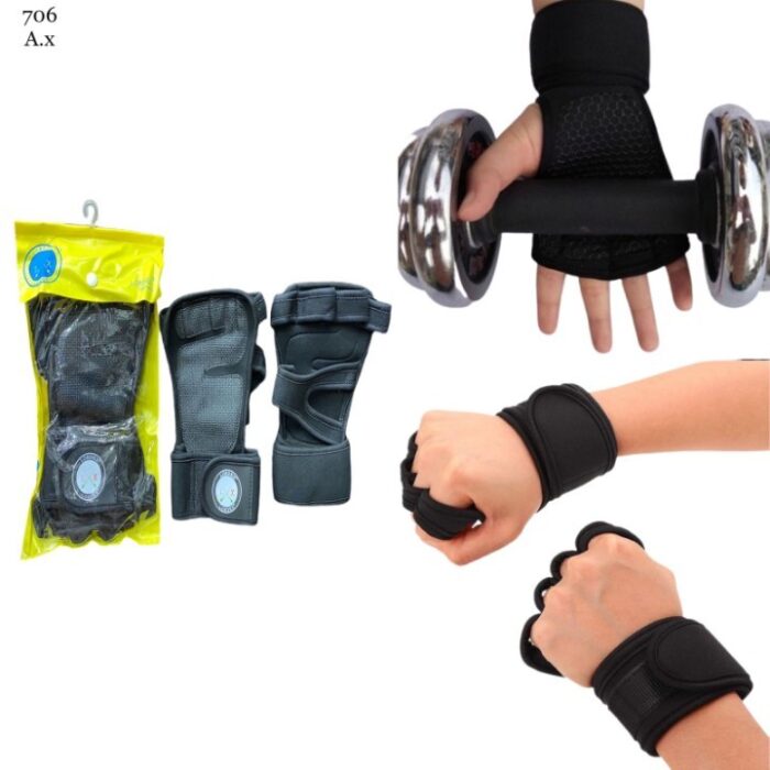 Lordex 2 Pcs Gym Exercise Gloves Weightlifting Powerlifting Gloves Sport Fitness Fingerless with Wrist Support - Silicone Anti-Slip Padding with Adjustable Strong Grip
