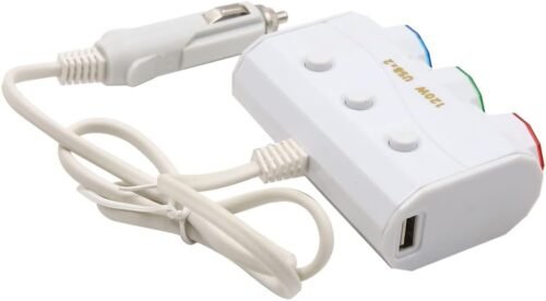 3 Way Dual USB Car Cigarette Lighter Socket Splitter Adapter - White