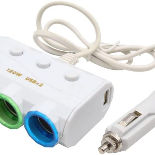 3 Way Dual USB Car Cigarette Lighter Socket Splitter Adapter - White