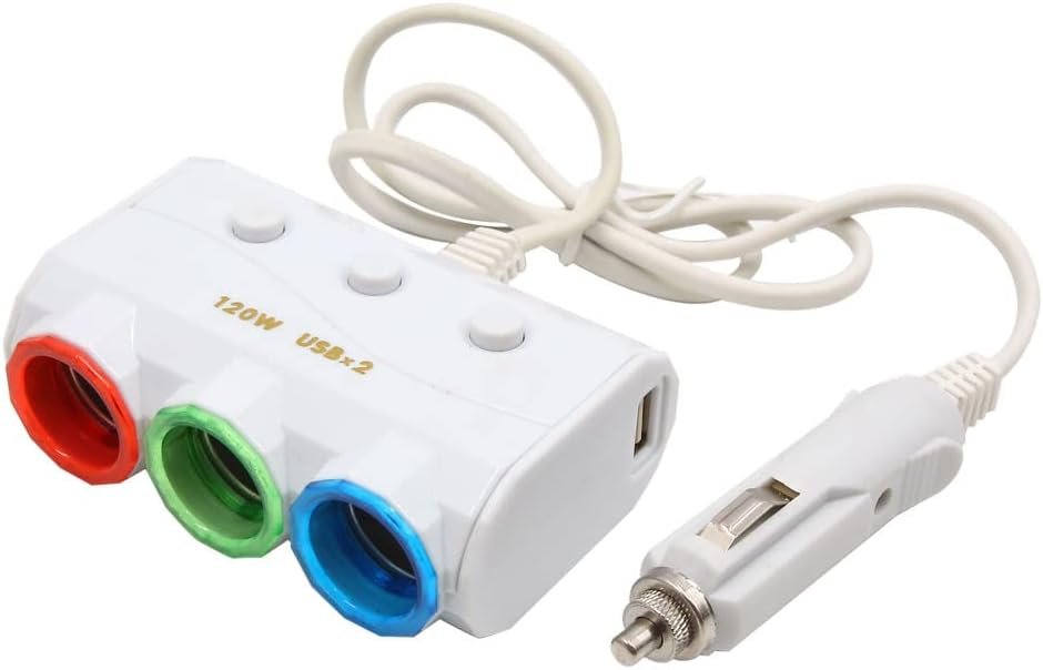 3 Way Dual USB Car Cigarette Lighter Socket Splitter Adapter - White 3 Way Dual USB Car Cigarette Lighter Socket Splitter Adapter - White
